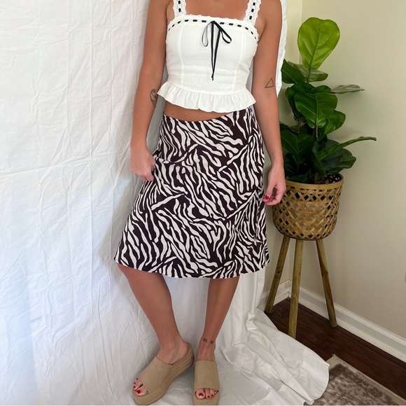 Vintage Brown + White Zebra Silk Skirt - Picture 2 of 7
